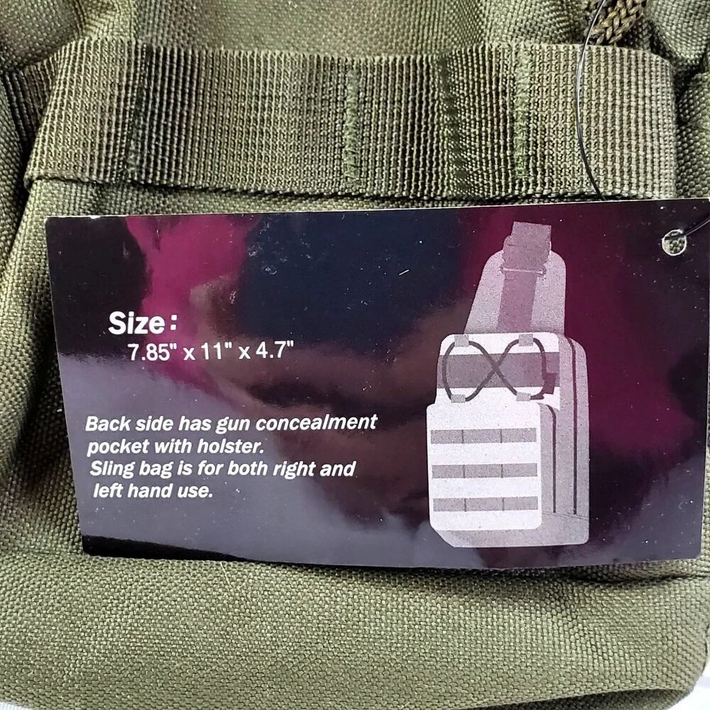 Tactical Olive Green Sling Bag With Concealment Pocket Adjustable Strap NEW